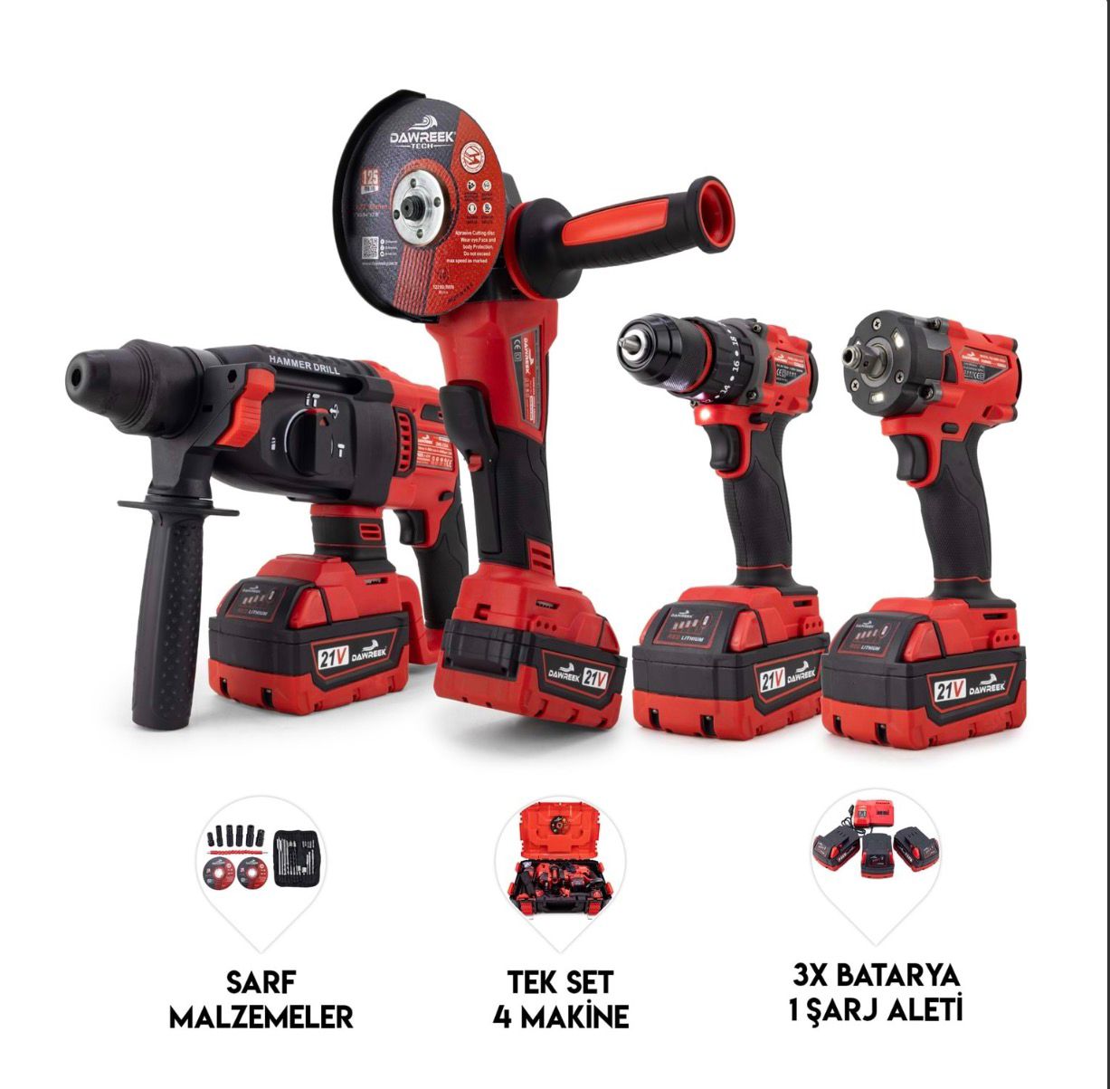 4’lü Profesyonel Set – 13 mm Çelik Mandren + Somun Sıkma + Spiral Taşlama + Şarjlı Hilti