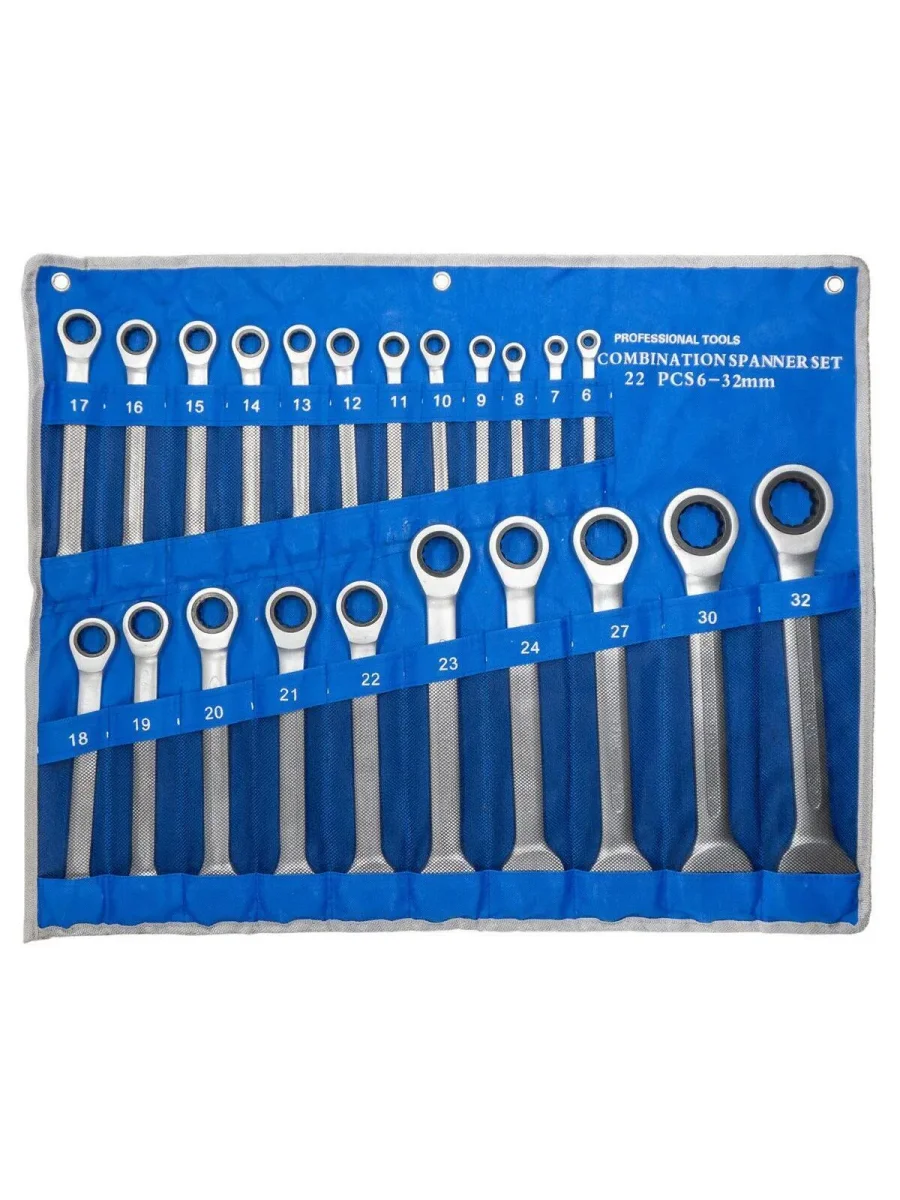 Cırcır Kombine Anahtar Takımı 6–32 mm 22 Parça Bez Çantalı – Profesyonel Set
